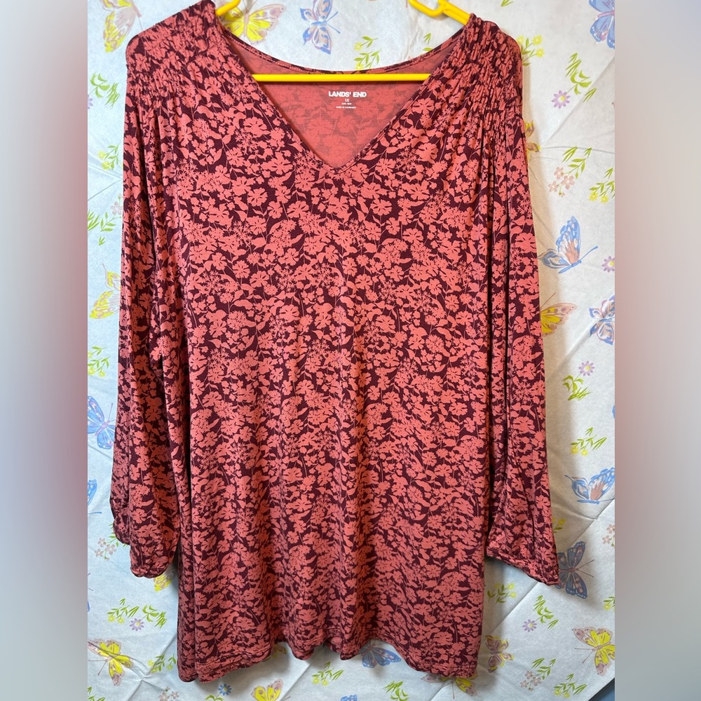 Lands' End Women's Long Sleeve Floral Top 1X